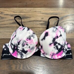 Victoria's Secret PINK Wear Everywhere Push-Up Bra 32C Tie Dye Pink Black White